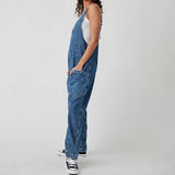 Purpdrank  Elegant Women Denim Bib Overalls Chic Straight Jeans Jumpsuit Romper Pants With Pockets Strap Onepices Streetwear