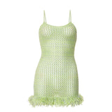Purpdrank  Sexy Hollow Out Tassel Knitted Sweater Dress Women 2025 Fashion Slim Spaghetti Straps Backless Summer Dresses Mini Bodycon Y2K