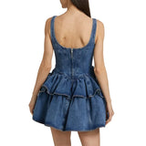 Purpdrank  Summer Fashion Sweet 3d Floral Denim Mini Dress Vintage A Line Sleeveless Backless Sling Dress 2025 New Lady Street Clothing