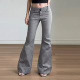 Purpdrank  Elegant Fashion Slim-Fittiing Plaid Flare Pants Y2K Office Low-Waisted Pants Women Autumn Winter Fashion Streetwear Ladies