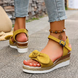Purpdrank  New Wedge Straw Sandals Fashionable and Easiest for Match Bow Waterproof Platform Thick Sole Medium Heel Strap Sandals