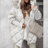Purpdrank  Women’s Hooded Casual Parka Padded Coat Winter Warm Cardigan Jacket with Knit Sleeves Patchwork