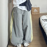 Purpdrank  American Stripe Cargo Pants Women Y2K Loose Thin Quick Drying Jogging Pants High Waist Drawstring Oversized Wide Leg Pants