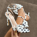 Purpdrank  Elegant Polka Dot Silk High Heel Sandals for Women with Fine Butterfly Knot College Style Gentle And Classy Footwear