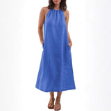Purpdrank  Popular Neck Sleeveless Solid Color Vest Cotton and Linen Dress Women