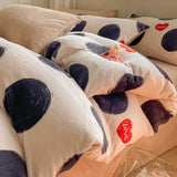 Purpdrank  Winter Double-sided Thickened Milk Flour Bed Set of Four Pieces with Warm Flange Coral Flour Quilt Cover and Flour Bed Sheet