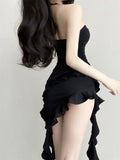 Summer Black Korean Fashion Sexy Dress Women Backless Designer Party Dress Female Ruffle Flounce Casual Vintage Dress New