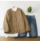Purpdrank  Thiened Lightweight down Cotton Jaet Women's Autumn Winter Loose Retro Diamond Pattern Sandwich Cotton Warm Coat