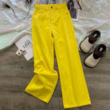 Purpdrank  Fashion Lemon Yellow Jeans Women High Waist Straight Loose Full Trousers 2025 New Autumn Trendy Wide Leg Denim Pants