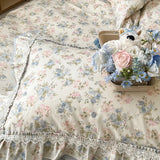 Purpdrank  3/4Pcs Flower Prints 100% Cotton Korean Princess Style Bedding Set Single Queen Duvet Cover Bed Sheet/Fitted Sheet Pillowcase