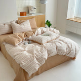 Purpdrank  Washed Cotton Color Woven Jacquard Bedding Set Duvet Cover Linen Fitted Sheet Pillowcases Home Textile