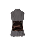 Purpdrank  European-style new women's fashion versatile elegant velvet patchwork layered sleeveless short dress