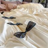 Purpdrank  100% Cotton Vintage French Pleated Lace Ruffles Bow Princess Bedding Set Duvet Cover Set Bed Skirt Bedspread Pillowcases