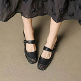 Purpdrank  Women Fashion Casual Single Shoes Summer 2025 New Hollow Breathable Square Head Shallow Mouth Pumps Comfortable Elegant Sandals