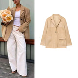 Purpdrank  New Autumn Women's Casual Sle Two-Button Long Sve Loose Suede Vesent Coat Flip Collar Polyester Fiber Faionable