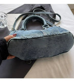 Purpdrank  New Crossbody Women's Washed Denim Bags Niche Design Denim Fashionable and Versatile Large Capacity Shoulder Bag