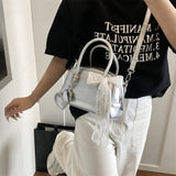 Purpdrank  Mini Boston Shoulder Crossbody Bags For Women Lace Bowknot Round Top-handle Bag With Heart Pendant 2025 Designer Handbags