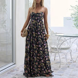 Purpdrank   Fashion Backless Hollow Out Summer Long Dress Female Casual High Waist Beach Dress Vintage Printed Pleated Bohemian Dress