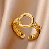 Purpdrank - Stainless Steel Rings for Women Jewelry Accessories Simple Vintage Gold Color Electroplated Adjustable Double Layer Wide Ring
