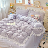 Purpdrank  Princess Style Bedding Sets 2025 Ruffle Lace Quilt Cover Romantic Pink Bed Sheet Sets Woman Girls Bedroom Duvet Cover Set 4pcs