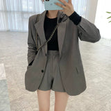 Purpdrank  Korean Chic Women Short Suits Autumn New Blazer + High Waist Wide Leg Shorts 2 Pieces Office Ladies Two Piece Jacket Outfits
