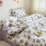 Purpdrank  Cute Floral Duvet Cover Set Ins Korean Style with Flat Sheet Pillowcase No filler Washed Cotton Queen Full Twin Home Bed Linen
