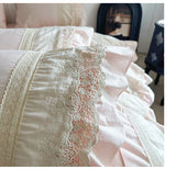 Purpdrank  Pink Luxury Princess Wedding Lace Ruffles 100% Cotton Bedding Set Duvet Cover Bed Sheet/Bed Skirt/Fitted Sheet Pillowcases 4Pcs