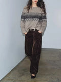 Purpdrank  European style new women's fashionable and versatile round neck long-sleeved jacquard knit sweater.