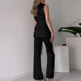 Purpdrank  Chic Two-Piece Women's Set Button-Detail Vest with Lapel Neck & Tailored Trousers Versatile Outfit for Work and Sophisticated