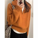 Purpdrank  Loose Knitted Sweater Half Zipper Turn-down Collar Pullover Autumn Winter New Style Korean Stand Collar Oversize Top Outerwear