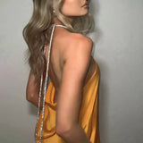 Purpdrank  Sexy Satin Ribbon Party Dress Women Elegant Halter Backless Off Shoulder Sleeveless Maxi Dresses Summer Side Split Long Dress