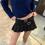 Purpdrank  Mini skirt y2k clothes kawaii korean fashion skirts for women 2 belts black mini skirt pleated micro skirt white y2k streetwear