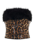 Purpdrank  Sequins Leopard 2 Piece Set for Women Fashion Furry Strapless Sleeveless Crop Tube Top and Mini Pencil Skirt Matching Suit