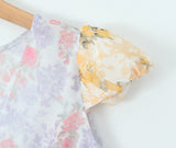 Purpdrank  Retro French style Contrast Color Flower Print V neck Mini Dress Sexy Short Flying Sleeve Ruffles Hem Slim Waist Robe