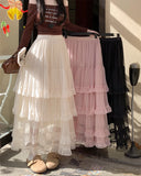 Purpdrank  High Quality Wedding Mesh Skirt Women 2025 Summer French Romantic High Waist Long Skirt Female Elegant Streetwear Holiday Faldas