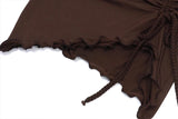 Purpdrank   Brown Mini Skirts Woman Skirts Lace Up Ruffle Fashion Summer A-Line Low Waist Asymmetrical Adjustable Mini Skirts