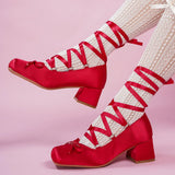 Purpdrank  Plus Size 43 Retro Red Lolita Ankle Wrap Pumps Sweet 5cm Med Square Heels Gothic Cosplay Ballet Mary Janes Shoes Women