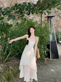 Purpdrank  Fringe Spliced Camisole Dress New Spring/summer Design with an Asymmetrical Hem for Women's Office Wear