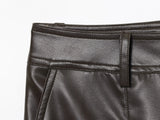 Purpdrank  European style new women's fashionable and versatile simple solid color faux leather straight leg pants