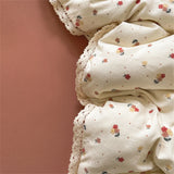 Purpdrank  INS Girls Cherry Soft Bedding Set Washed Cotton Bed Sheet Queen King Size Duvet Set Flower Comforter Set Pillowcase Bed Linens