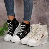 Purpdrank  New plus Size High Top Canvas Shoes Women's Platform Thick Bottom Slope Heel Single Shoes Heightening Slimming Fashion