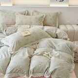 Purpdrank  Princess Style Bedding Sets Ruffle Lace Bow Quilt Cover Romantic Print Bedclothes Home Bedroom Decor Woman Girl Duvet Cover 4pcs