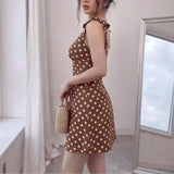 Purpdrank   Summer New Women's Polka Dot Mini Dress Sleeveless V Neck Tie Strap Backless Bodycon Sundress Sexy Casual Beach Dress