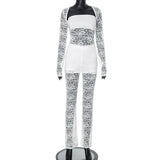 Purpdrank  Sexy Sheer Lace Womens Four Pieces Pant Sets 2025 Fashion Long Sleeve Cropped Cardigan with Tube Tops and Flare Pants Underwear