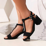Purpdrank  Women Sandals Peep Toe 7cm High Heels Flock T-bar Buckle Strap Decoration Big Size 30-48 Black Pink S3687