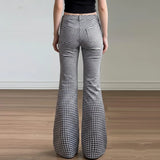 Purpdrank  Elegant Fashion Slim-Fittiing Plaid Flare Pants Y2K Office Low-Waisted Pants Women Autumn Winter Fashion Streetwear Ladies