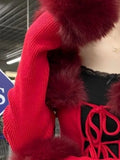 Purpdrank  Women Fur Patchwork Sexy Turn Down Collar Cardigan Vintage Fairy Cropped Sueter Mujer Y2k Aesthetic Bandage Slim Fit Sweaters