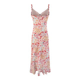 Purpdrank  Sexy V-neck Spaghetti Strap Dress Women Summer Backless Slim Beach Dresses Lace Up Floral Print Vacation Slip Dress Club Wear