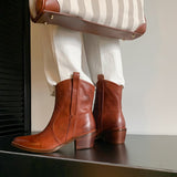 Purpdrank - 2023 New Winter Chelsea Boots for Woman Genuine Leather Pointy Toe Wedge Heel Ankle Boots Simple Comfortable Cowboy Boots Female