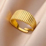 Purpdrank - Stainless Steel Rings for Women Jewelry Accessories Simple Vintage Gold Color Electroplated Adjustable Double Layer Wide Ring